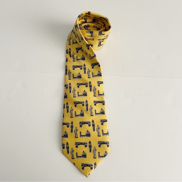 Yellow Patterned Men's Silk Tie - Picture 1 of 6